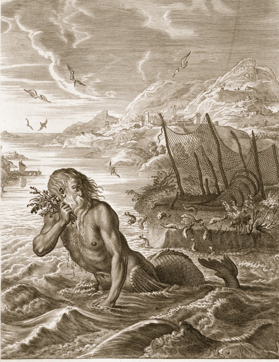 Glaucus muuttui merenjumalaksi, 1731 tekijältä Bernard Picart