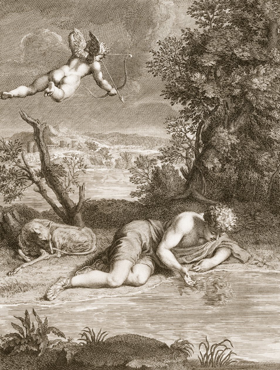 Narkissos muuttui kukaksi, 1730 tekijältä Bernard Picart