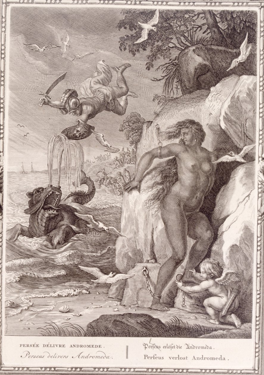 Perseus vapauttaa Andromedan merihirviöstä, 1731 tekijältä Bernard Picart