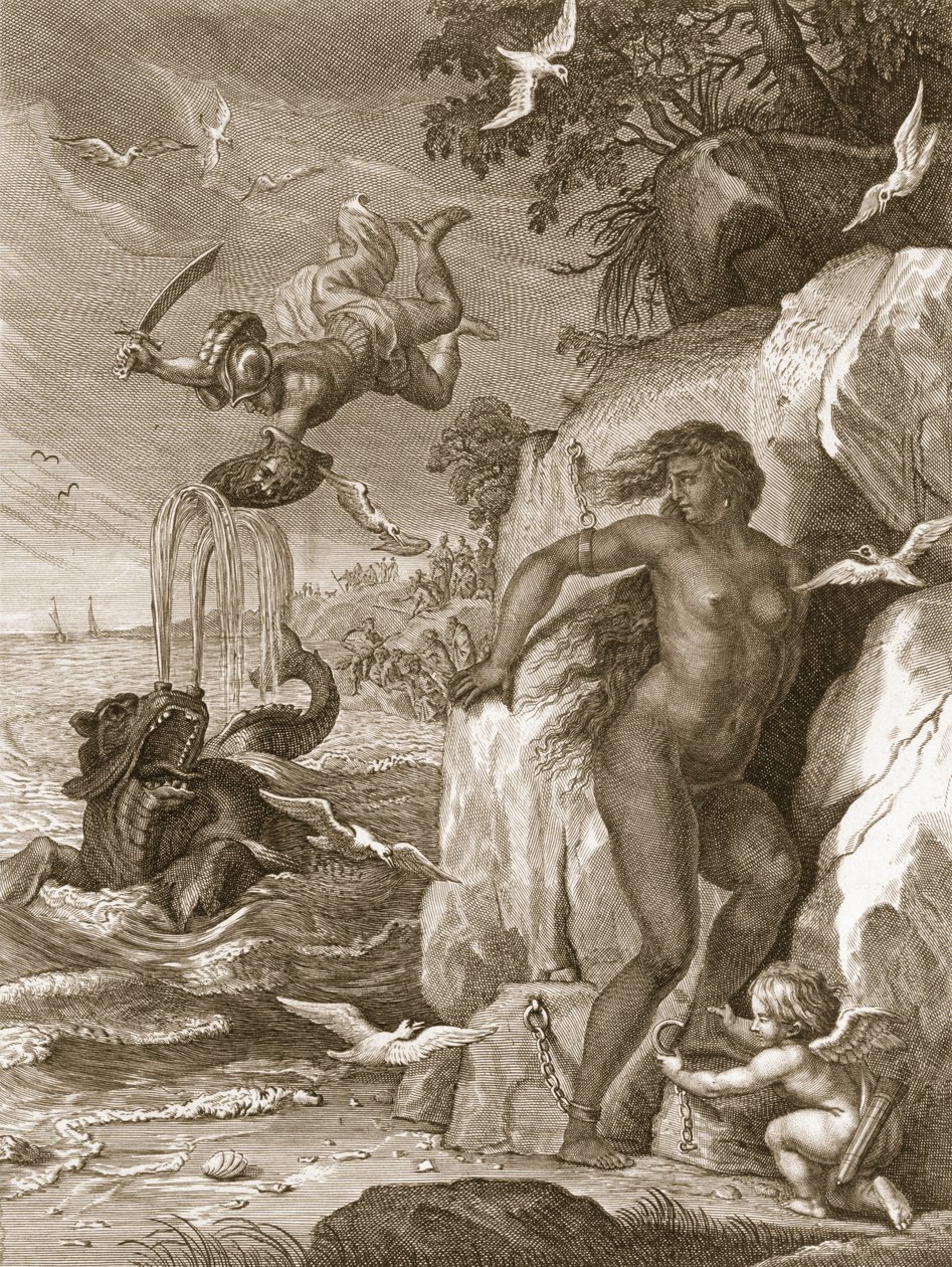 Perseus pelastaa Andromedan merihirviöltä, 1731 tekijältä Bernard Picart