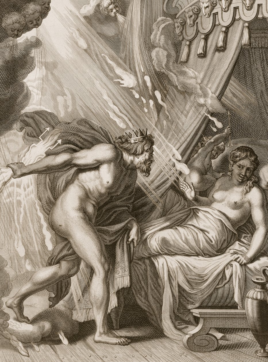 Jupiterin tuli kuluttaa Semelen, 1731 tekijältä Bernard Picart
