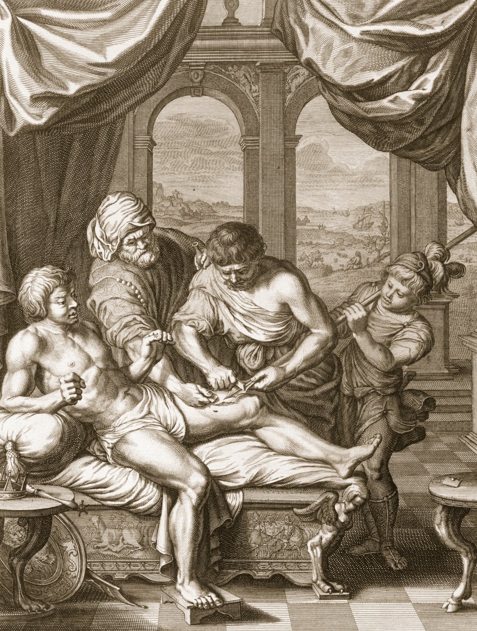 Telephus, jonka paransi saman keihään ruoste, joka haavoitti häntä, 1731 tekijältä Bernard Picart