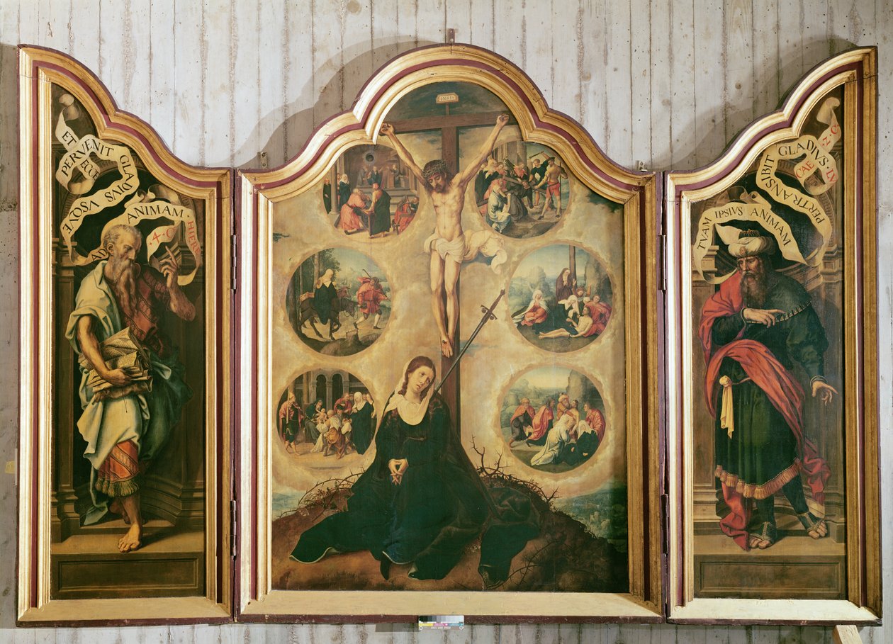 Triptyykki Neitsyt Marian seitsemästä murheesta, n.1520-35 (ks. tarkemmin 154026). tekijältä Bernard van Orley