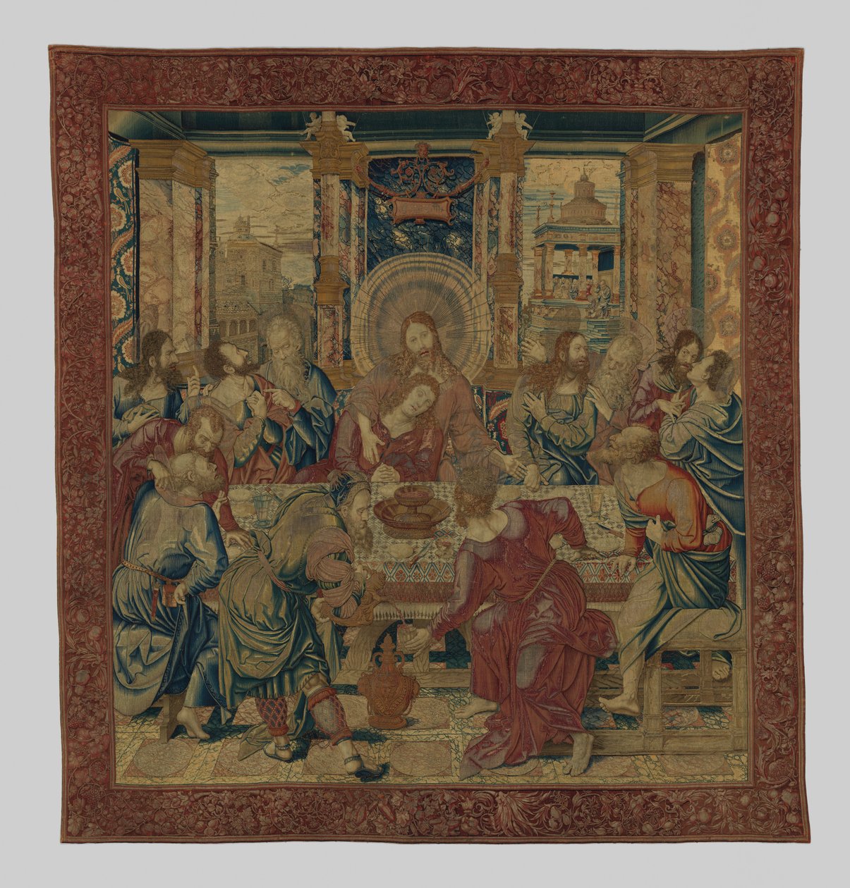 Viimeinen ehtoollinen, n. 1525-1528 (villa, silkki, hopeakullattu lanka) tekijältä Bernard van after Orley