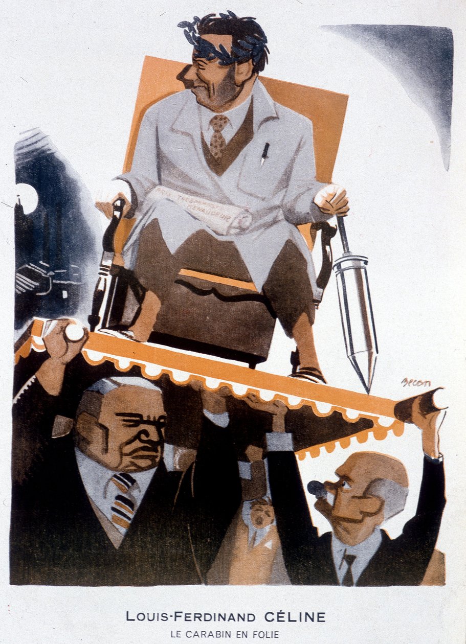 Louis-Ferdinand Celinen (1894-1961) sarjakuva (Louis Ferdinand Celine) - Bernard Becanin (Bernhard Kahn) (1890-1943) kuvitus elokuvassa "" Fantasio"" 15.1.1933 tekijältä Bernard Becan