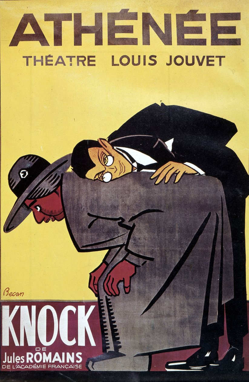 Jules Romansin "Knock" -juliste teatterissa Louis Jouvet "Athenee", Bernard Becan (Bernhard Kahn) (1890-1943) tekijältä Bernard Becan