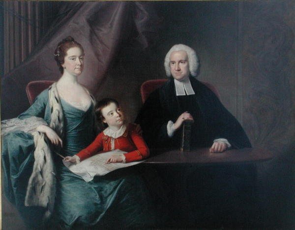 Pastori John Fountaynen (1741-1802) muotokuva Melton-on-the-Hillistä, hänen vaimostaan, Ann ja heidän poikansa Thomas, 1760-luvun alussa (öljy kankaalle) tekijältä Bernard Downes