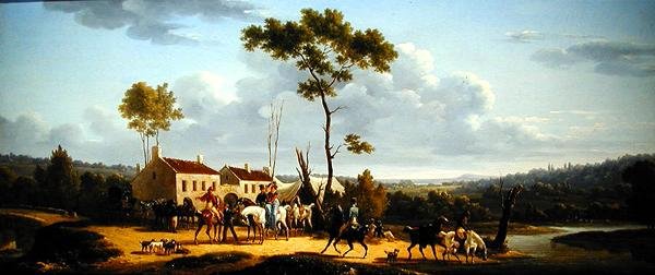 Matkustajat hevosen selässä maisemassa (öljy kankaalle) tekijältä Bernard Edouard Swebach