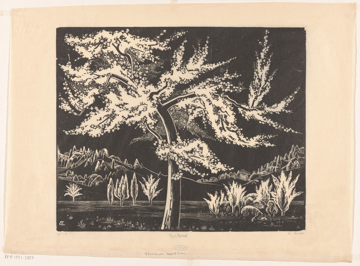Kukkiva omenapuu (alkuperäinen nimi esineessä) tekijältä Bernard Essers (signed by artist)