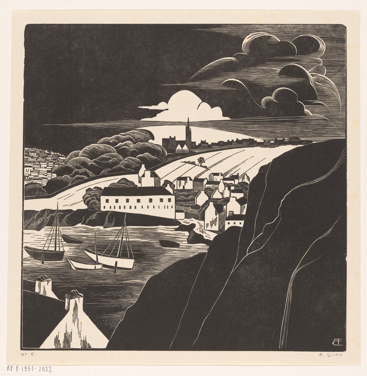 Satama laskuveden aikaan (alkuperäinen nimi esineessä) tekijältä Bernard Essers (signed by artist)