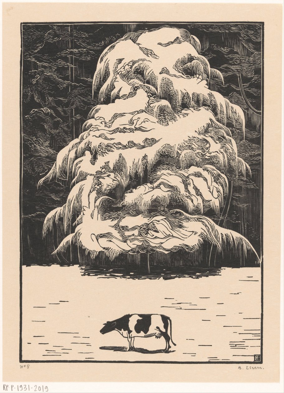 Lehmä lehtikuusi kanssa tekijältä Bernard Essers (signed by artist)