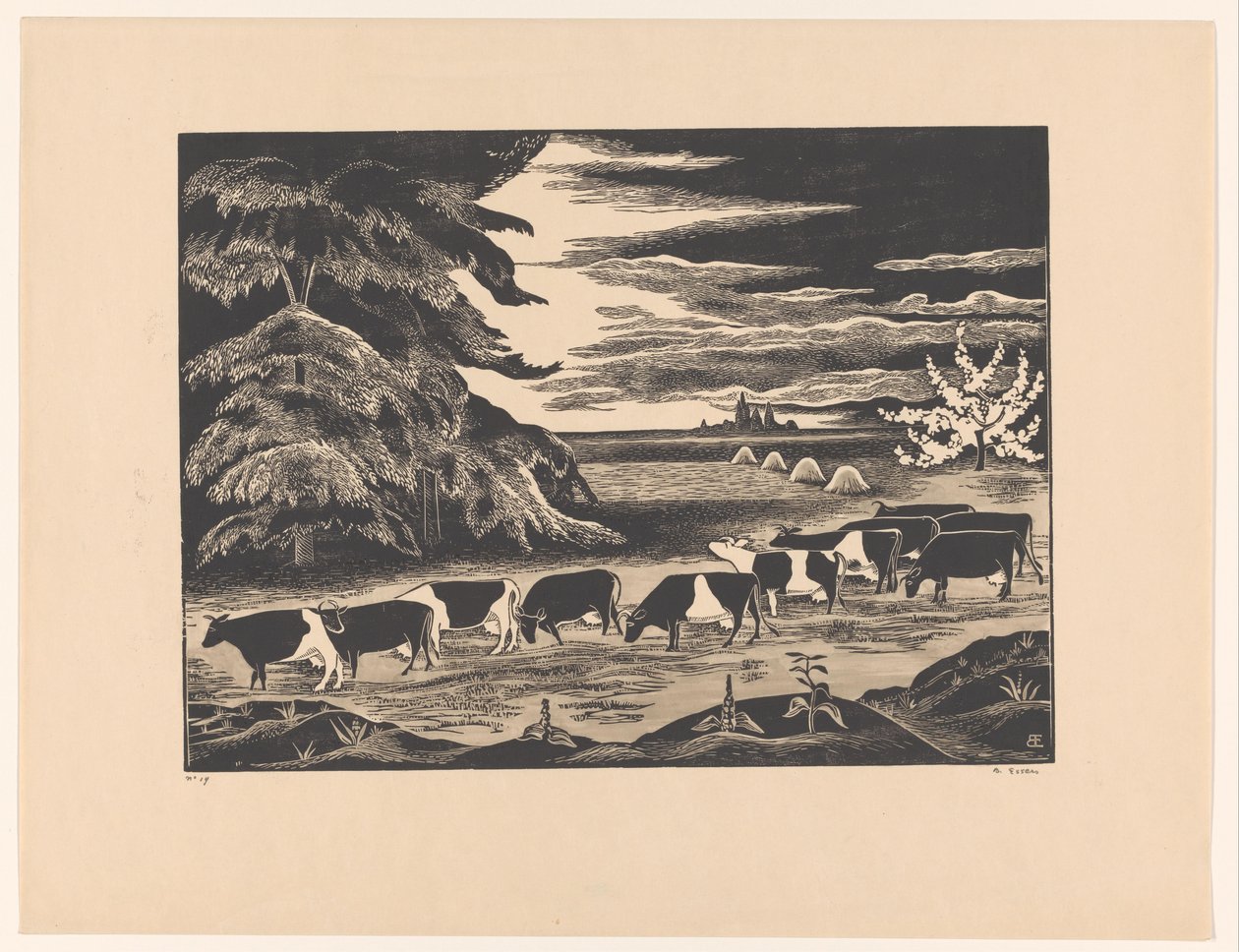 Vaques en acabat paisatgístic tekijältä Bernard Essers (signed by artist)