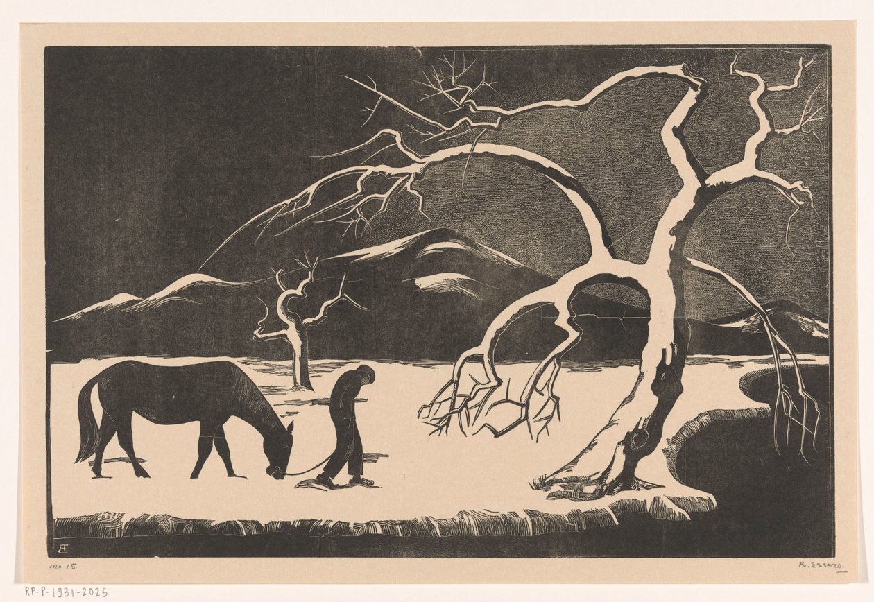 Mies hevosen kanssa lumessa tekijältä Bernard Essers (signed by artist)