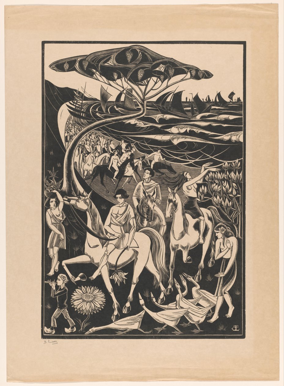 Ratsasmiesten paraati rannalla tekijältä Bernard Essers (signed by artist)