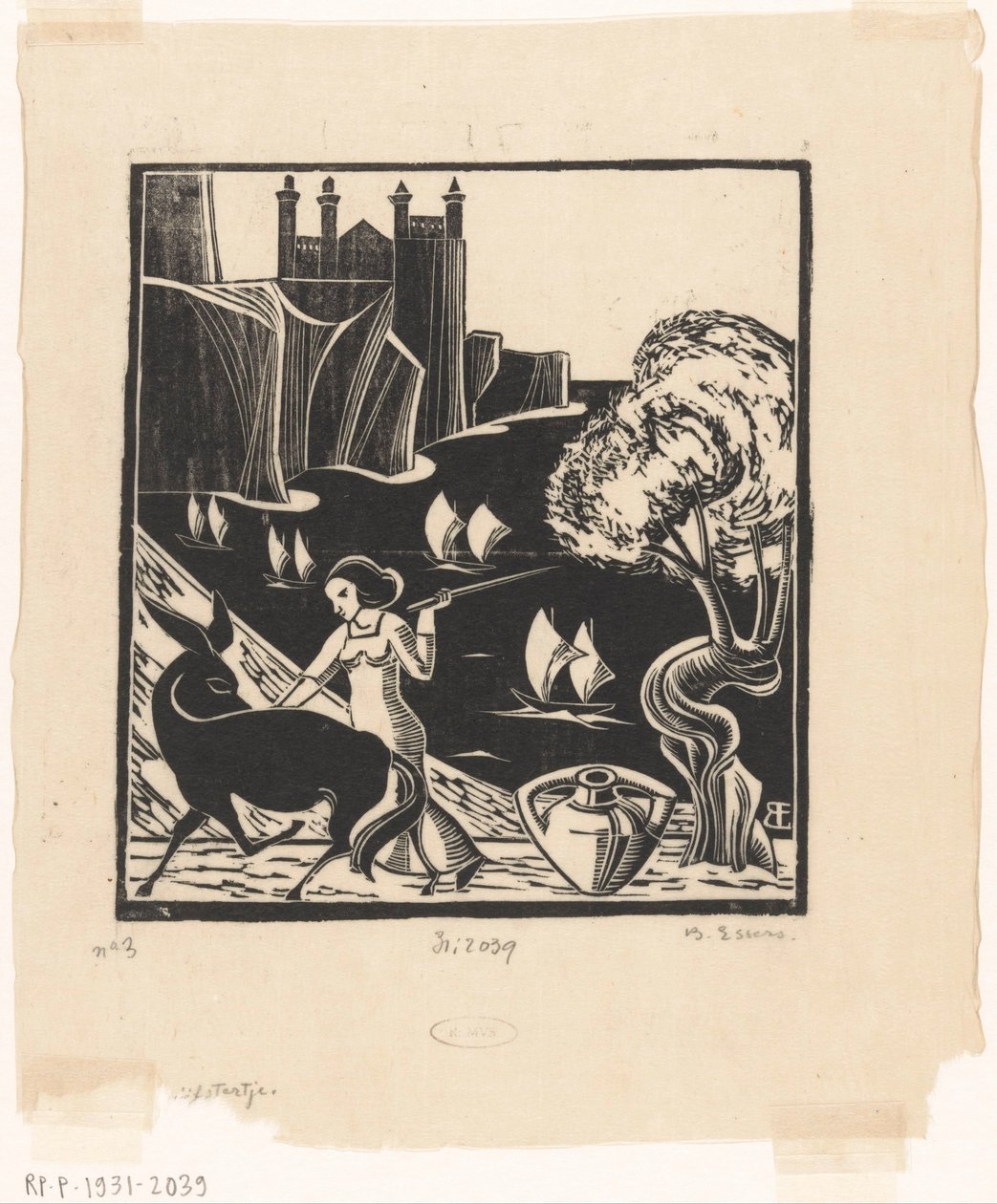Nainen ajamassa aasia tekijältä Bernard Essers (signed by artist)