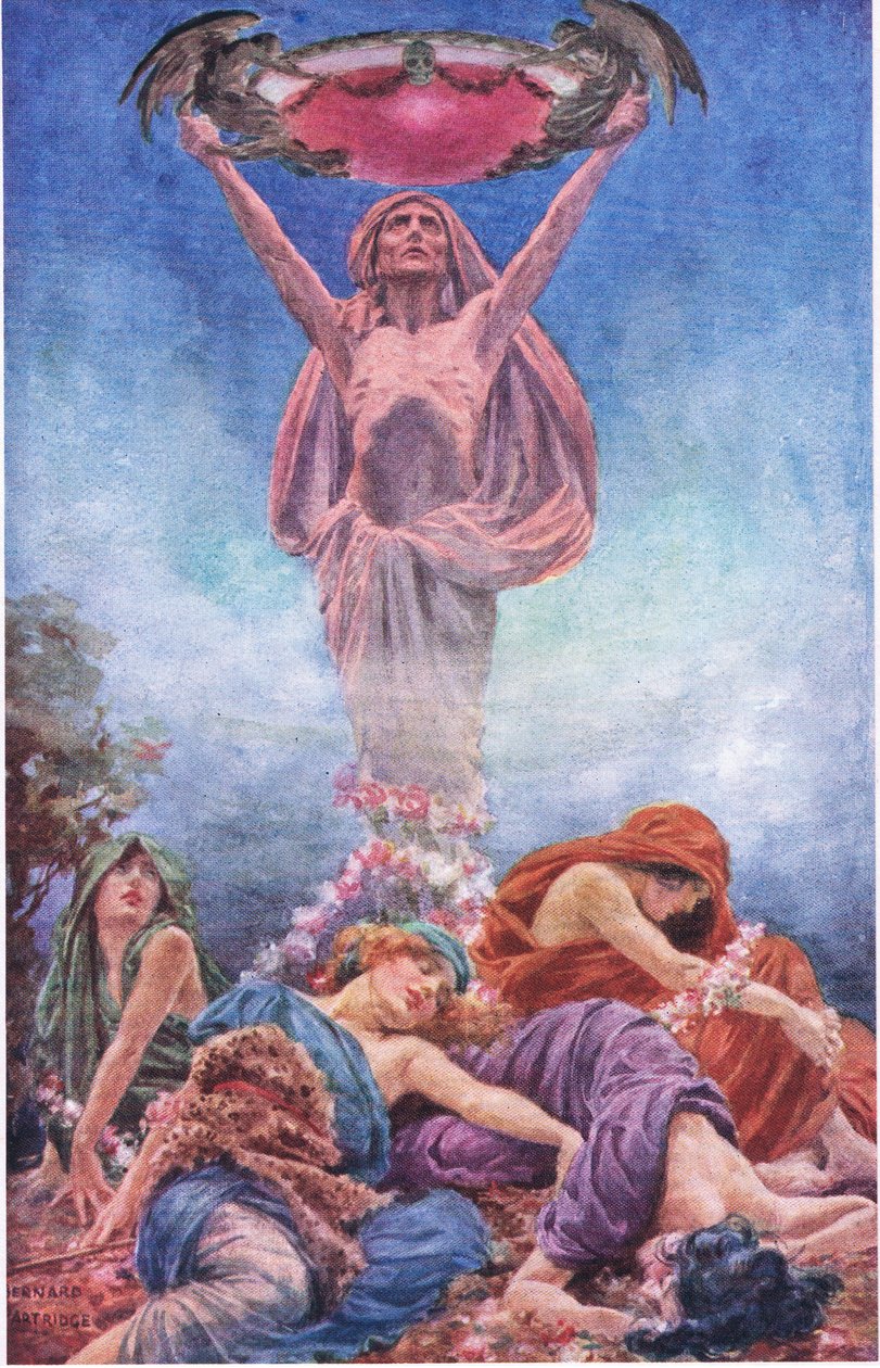 Älä katso alas, vaan ylös, kuvitus Robert Browningin teoksesta "Rabbi Ben Ezra" (värinen lito) tekijältä Bernard John Partridge