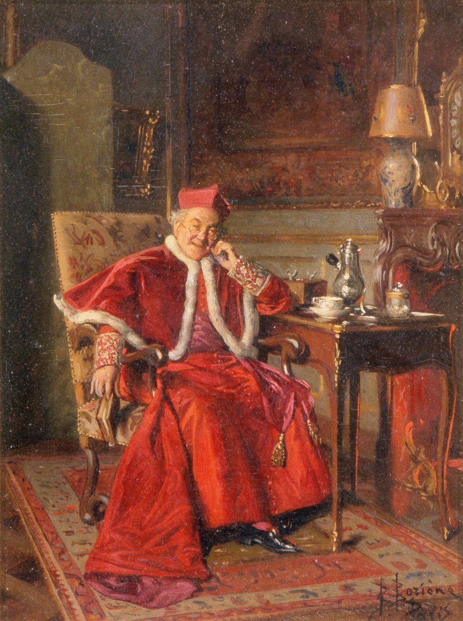 Kardinaali kahvilla, noin 1895 (öljy kartongille) tekijältä Bernard Louis Borione