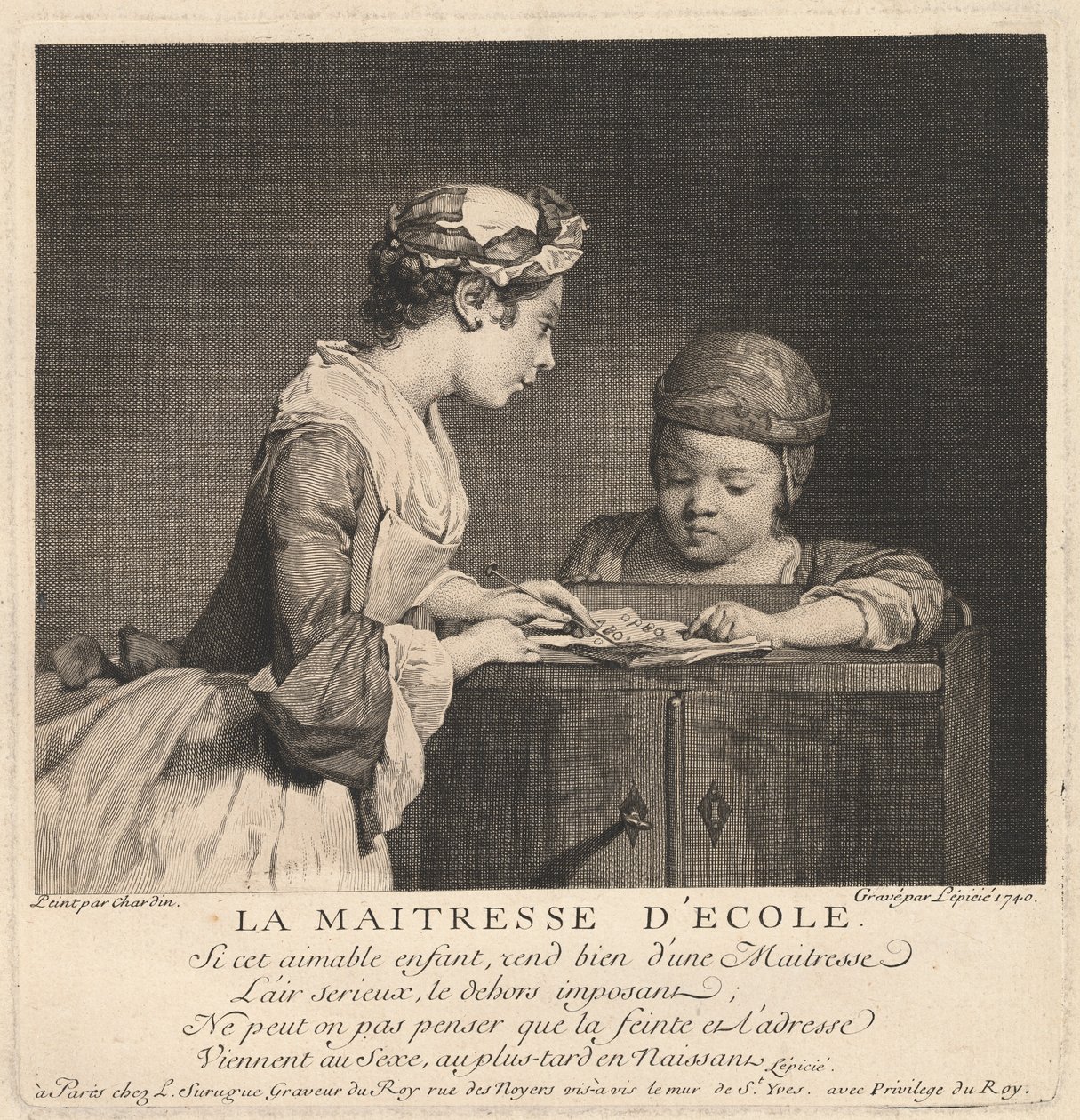 Koulun opettaja tekijältä Bernard Lépicié after Jean Siméon Chardin
