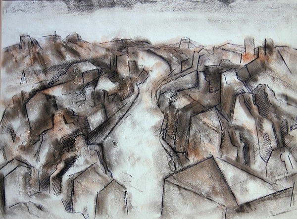 A Quiet Street (värinen liitupesu sinisellä musteella) tekijältä Bernard Meninsky
