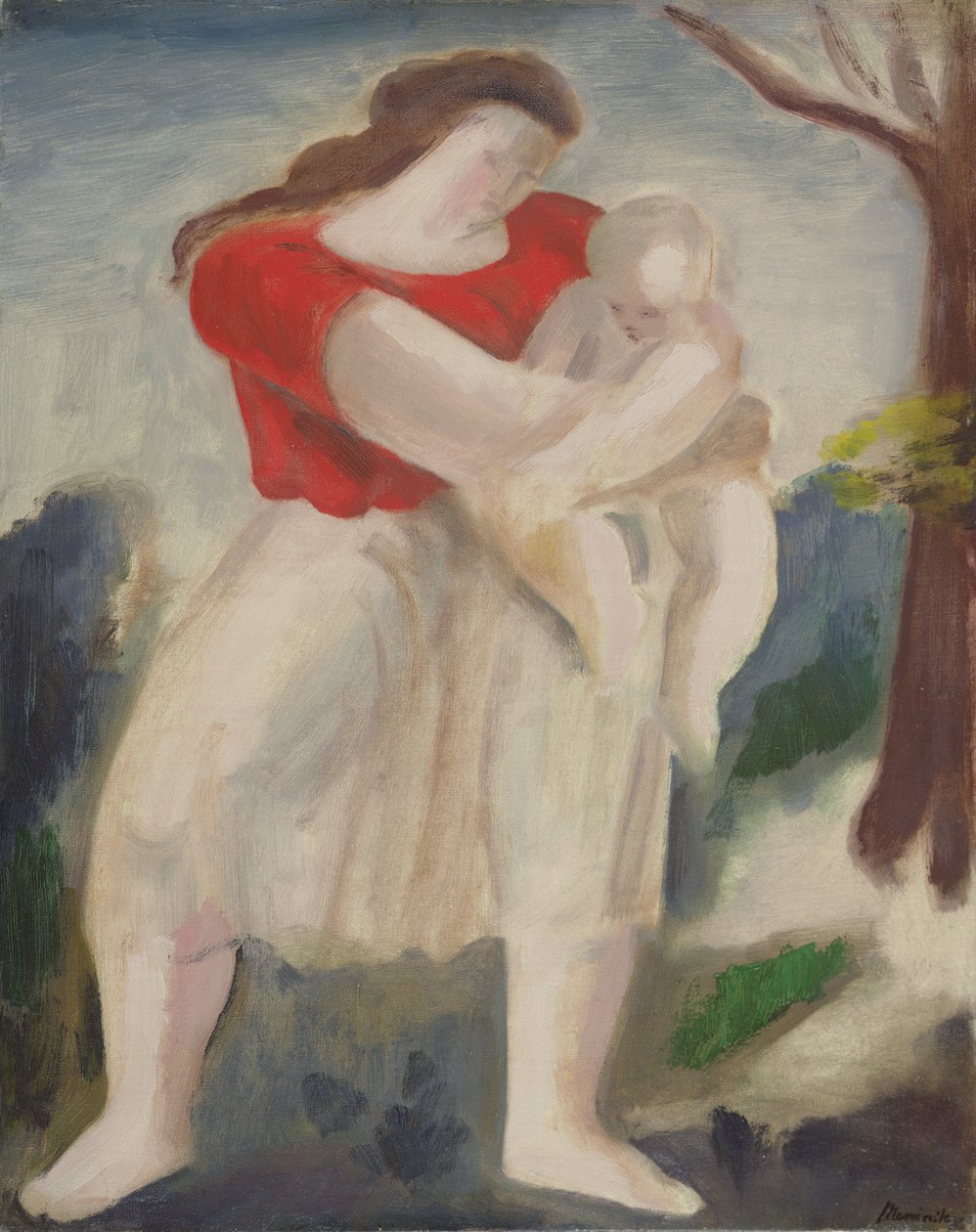 Äiti ja lapsi, n. 1940 (öljy aluksella) tekijältä Bernard Meninsky