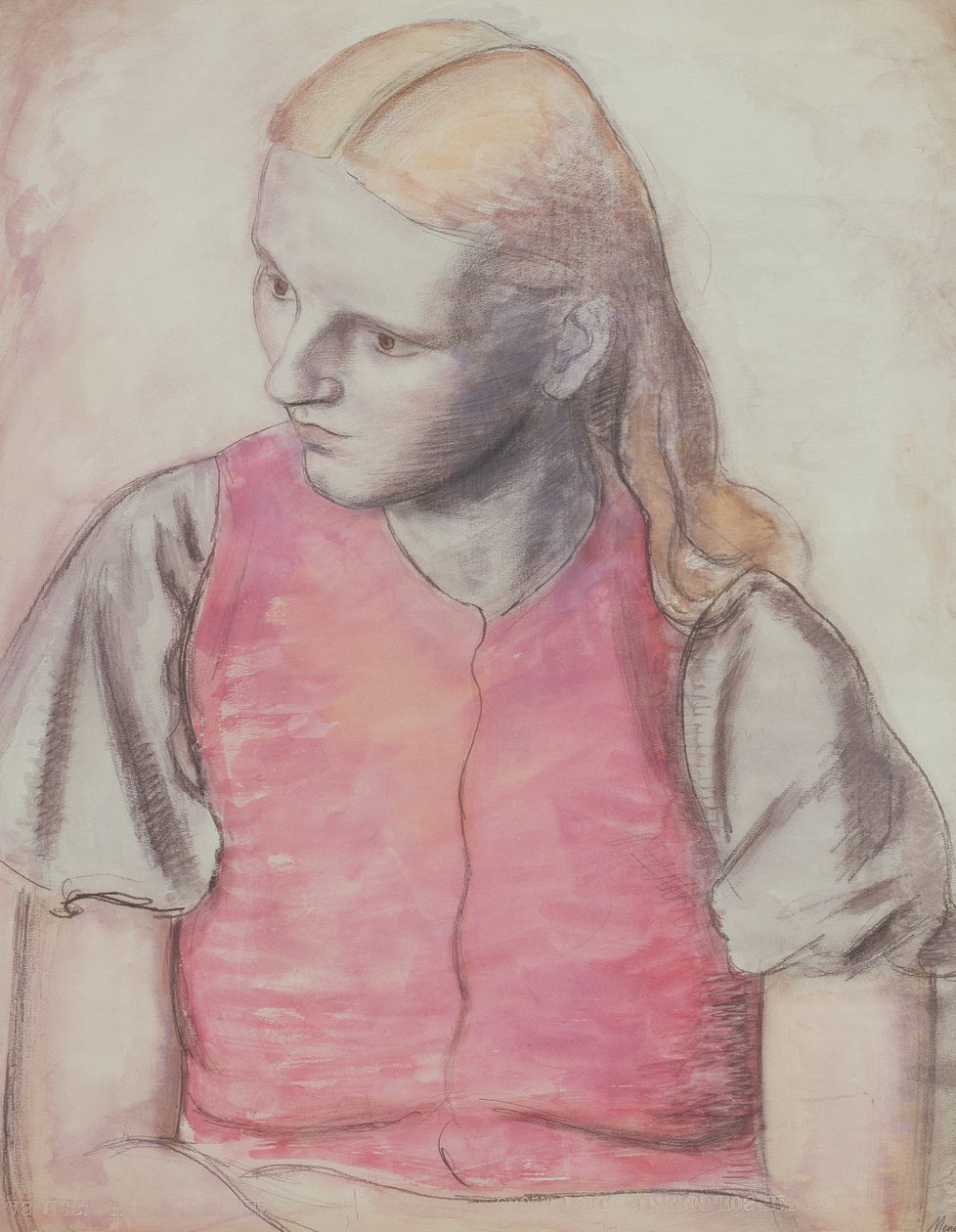 Taiteilijan vaimon muotokuva, n. 1926 (lyijykynä & akvarelli) tekijältä Bernard Meninsky