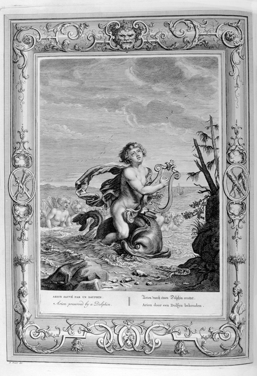Delfiinin pelastama Arion, 1733 tekijältä Bernard Picart