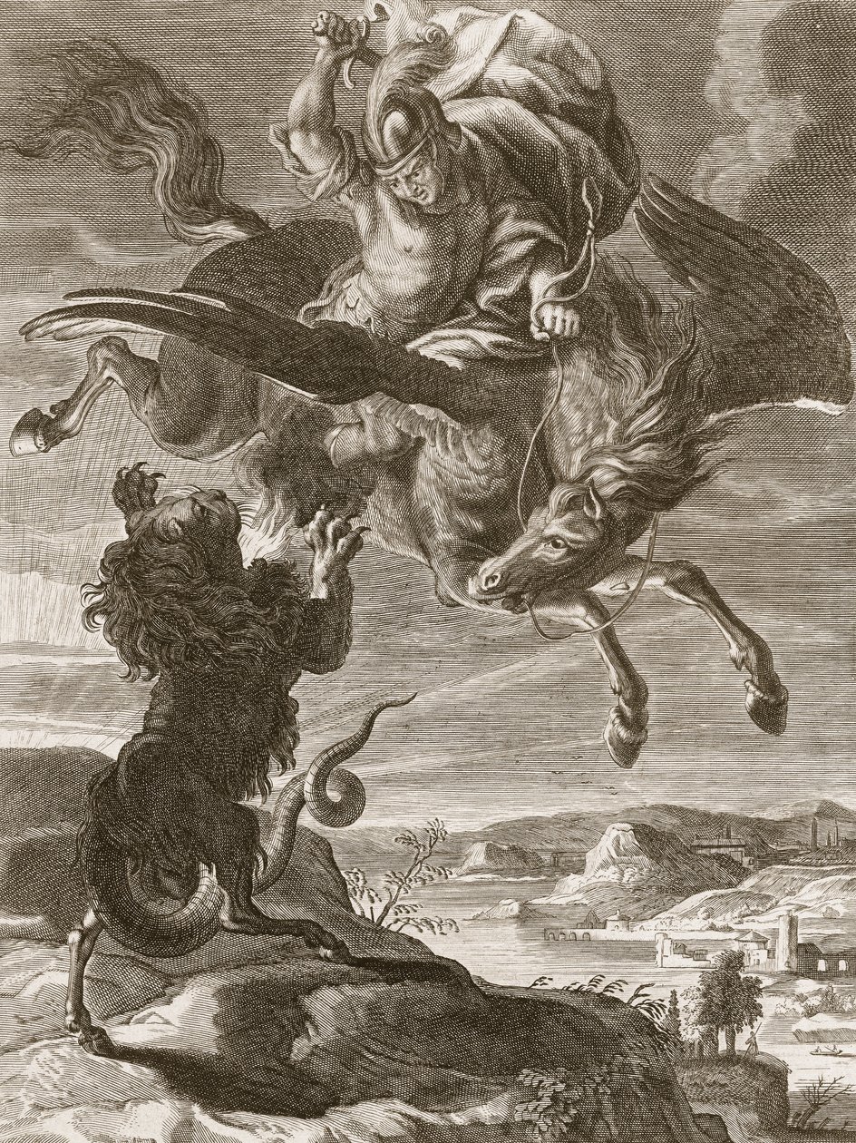 Bellerophon taistelee chimaeraa vastaan, 1731 tekijältä Bernard Picart