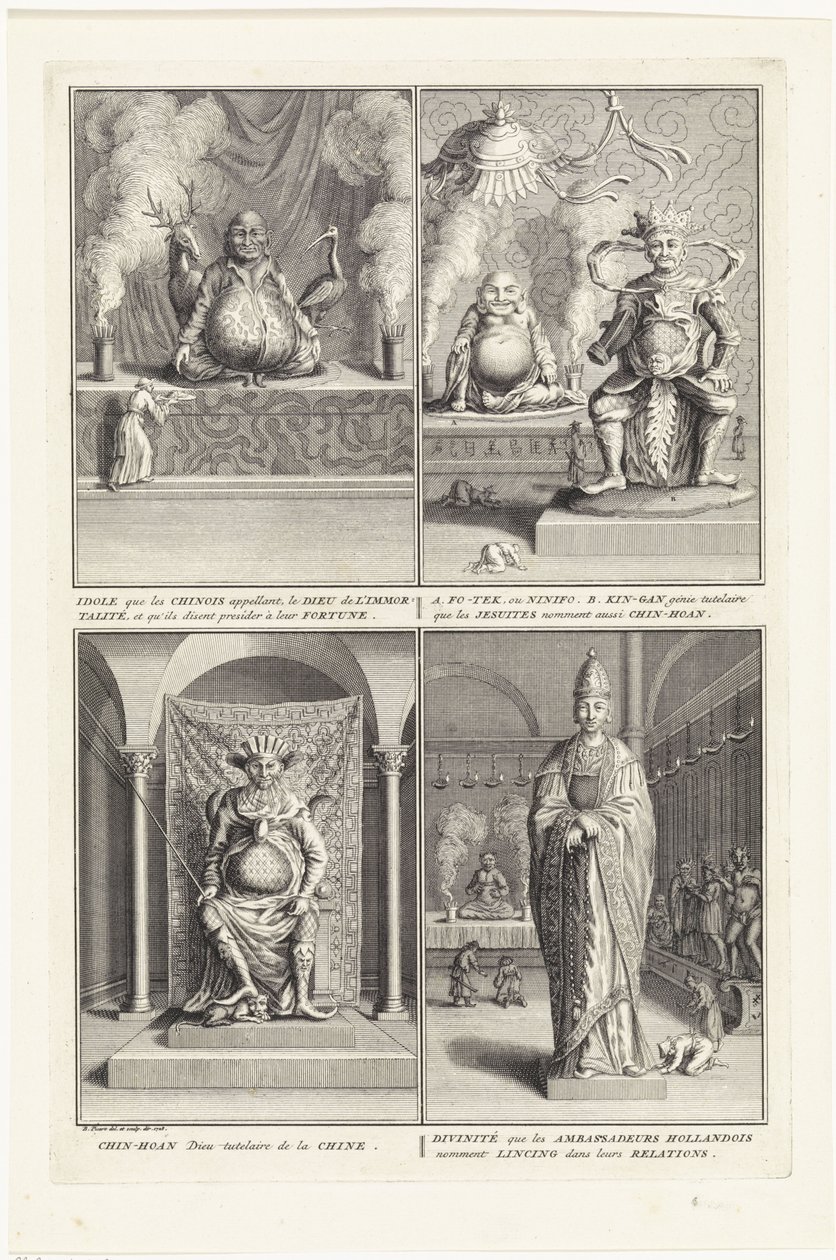 Neljä kiinalaista jumalaa, 1728 tekijältä Bernard Picart