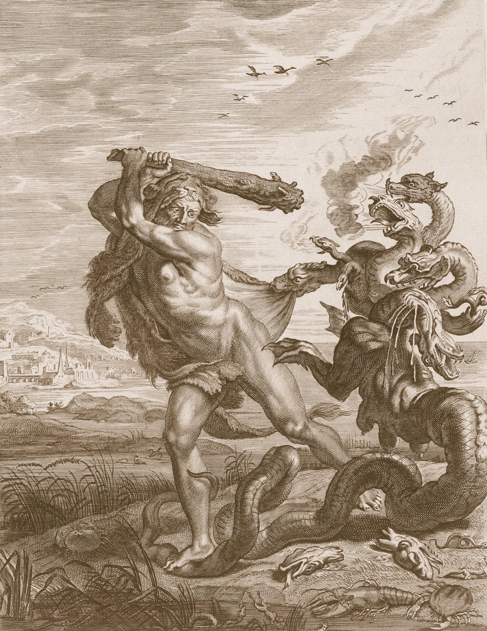 Herkules taistelee Lernian hydraa vastaan, 1731 tekijältä Bernard Picart