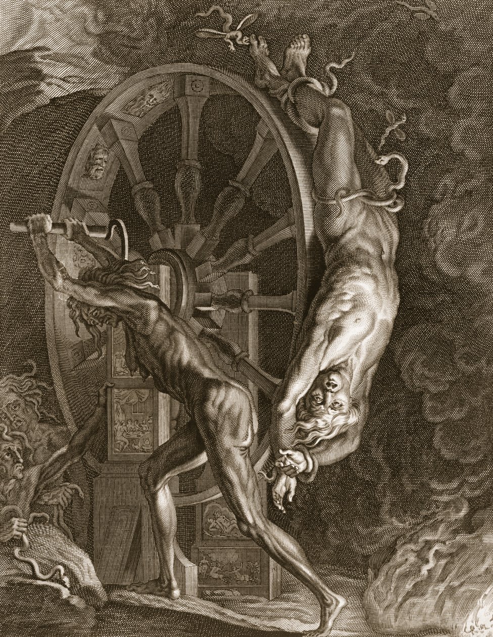 Ixion Tartaruksessa pyörän päällä, 1731 tekijältä Bernard Picart