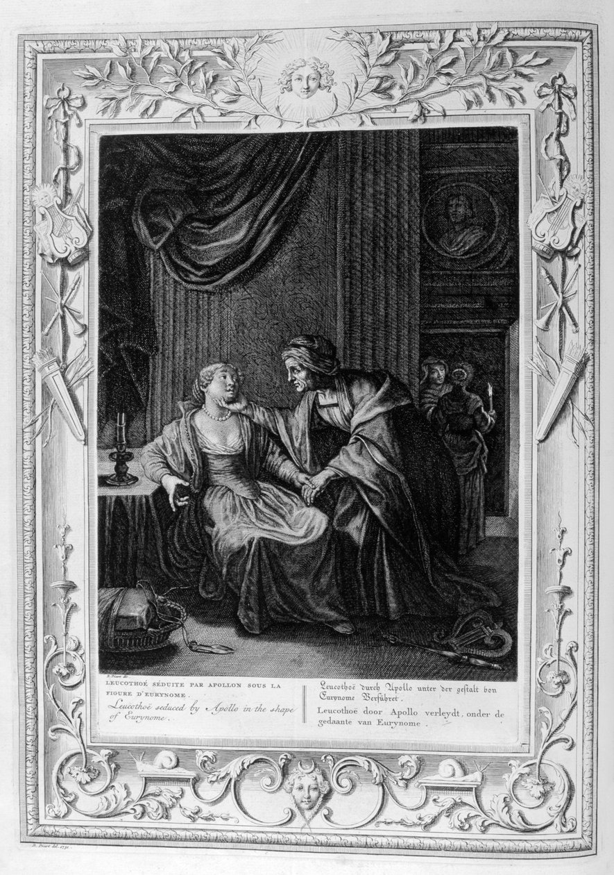 Apollon viettelemä leukohoe Eurynome-muodossa, 1733 tekijältä Bernard Picart