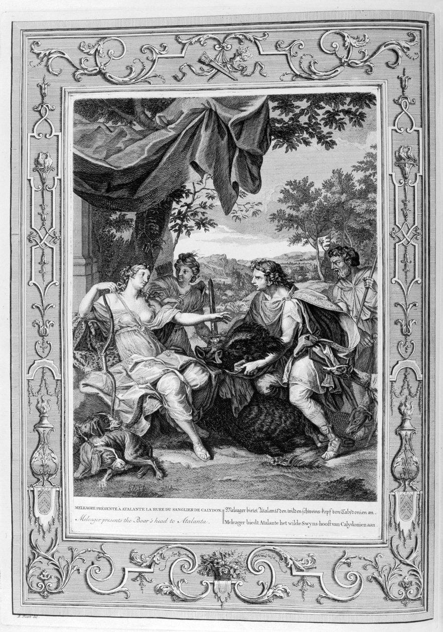 Meleager esittelee karjujen pään Atalantalle, 1733 tekijältä Bernard Picart