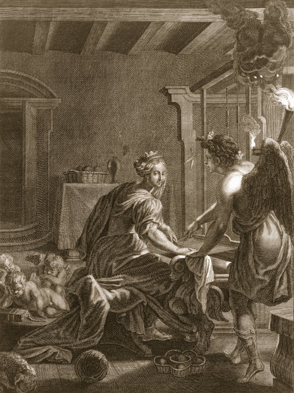 Penelope hänen kangaspuussaan, 1731 tekijältä Bernard Picart