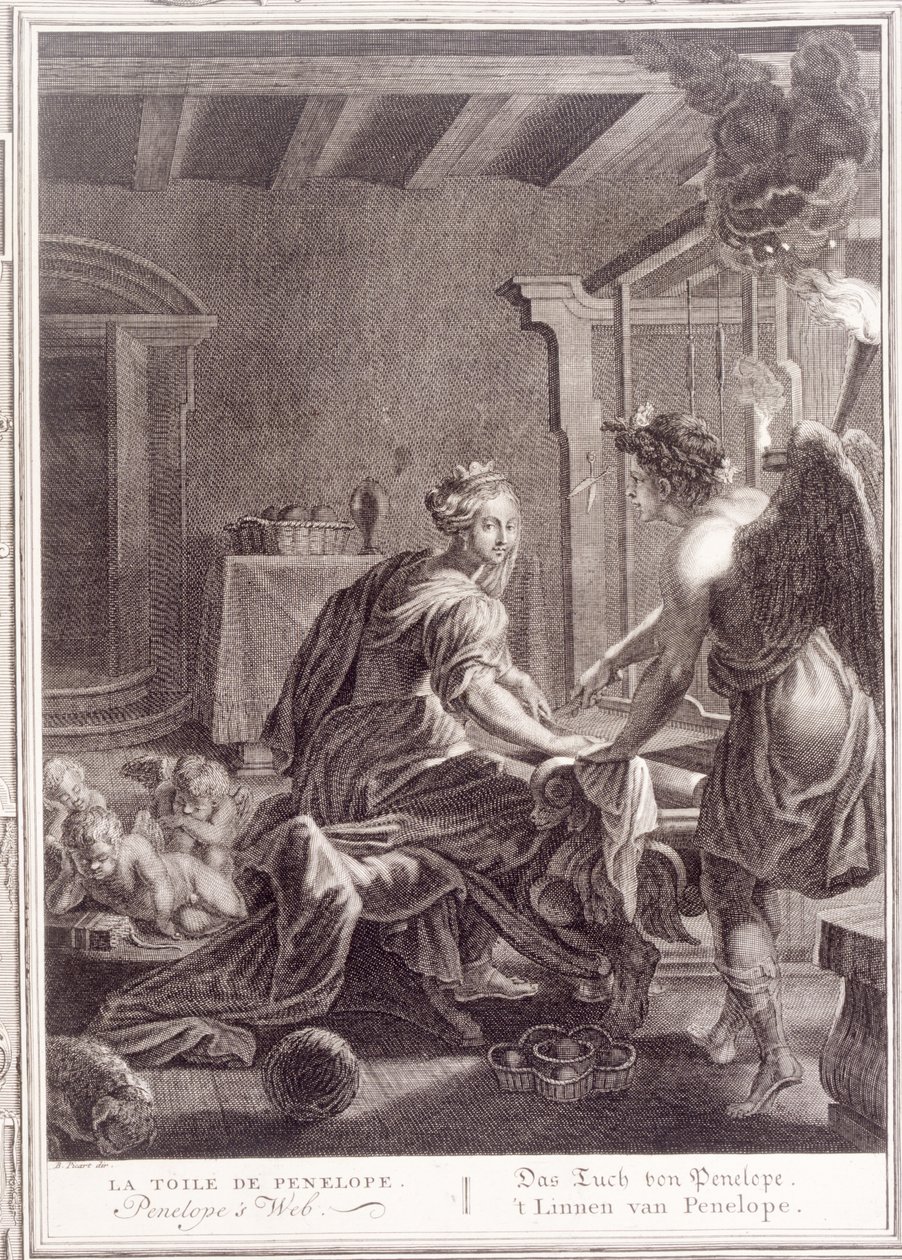 Penelope hänen kangaspuussaan, 1731 tekijältä Bernard Picart