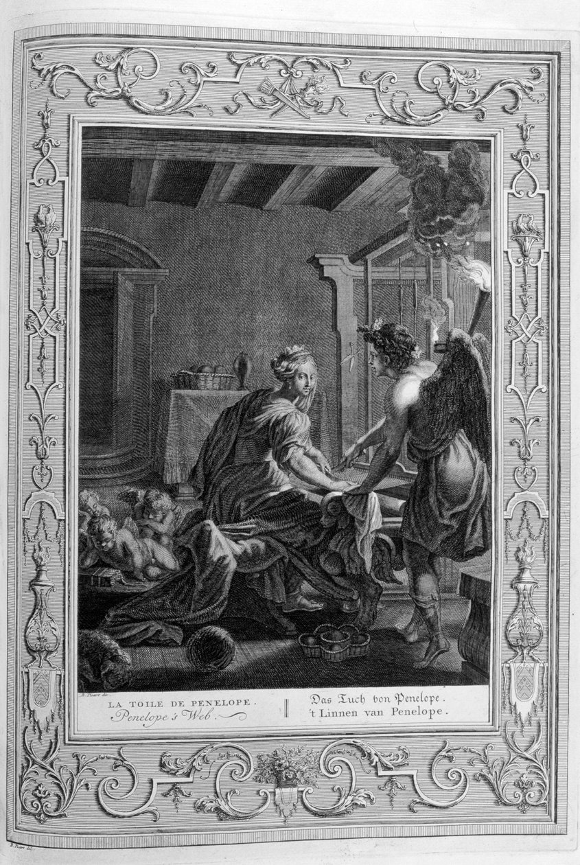 Penelope hänen kangaspuussaan, 1733 tekijältä Bernard Picart