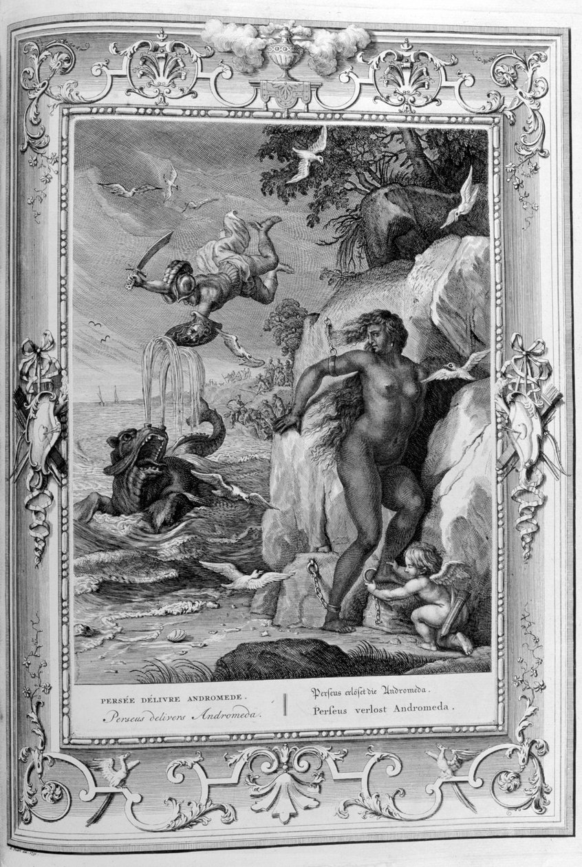Perseus vapauttaa Andromedan merihirviöstä, 1733. tekijältä Bernard Picart
