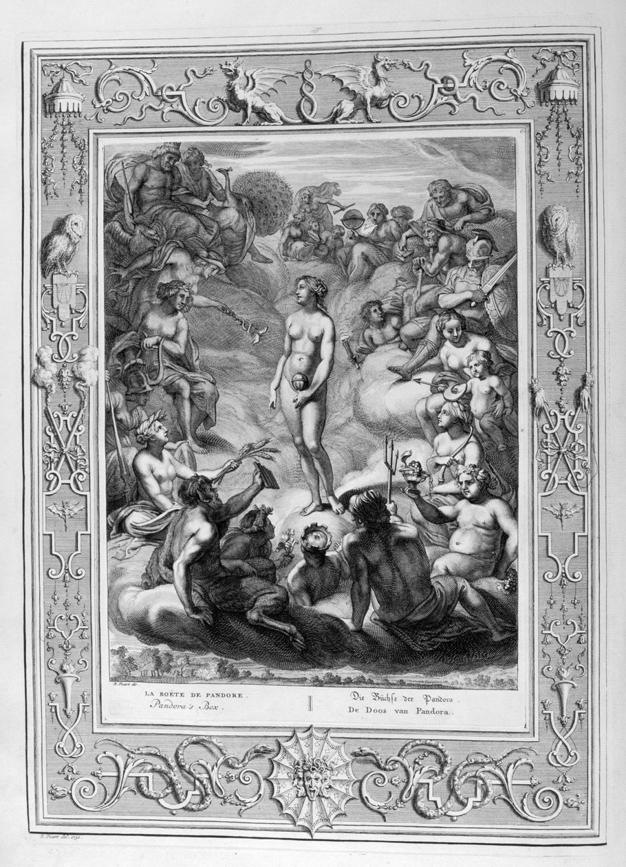 Pandoran lipas, 1730 tekijältä Bernard Picart
