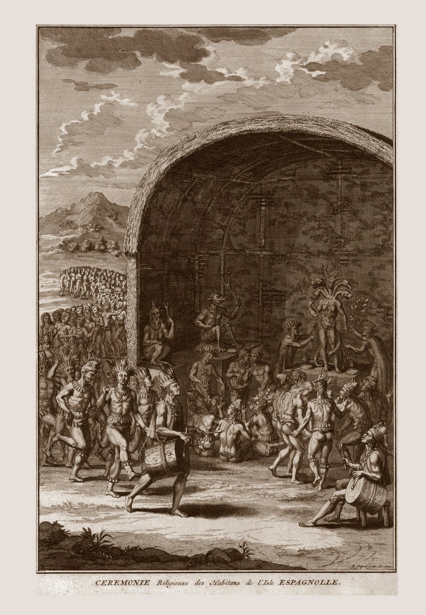 Hispaniolan saaren asukkaiden uskonnollinen seremonia, n. 1721. tekijältä Bernard Picart