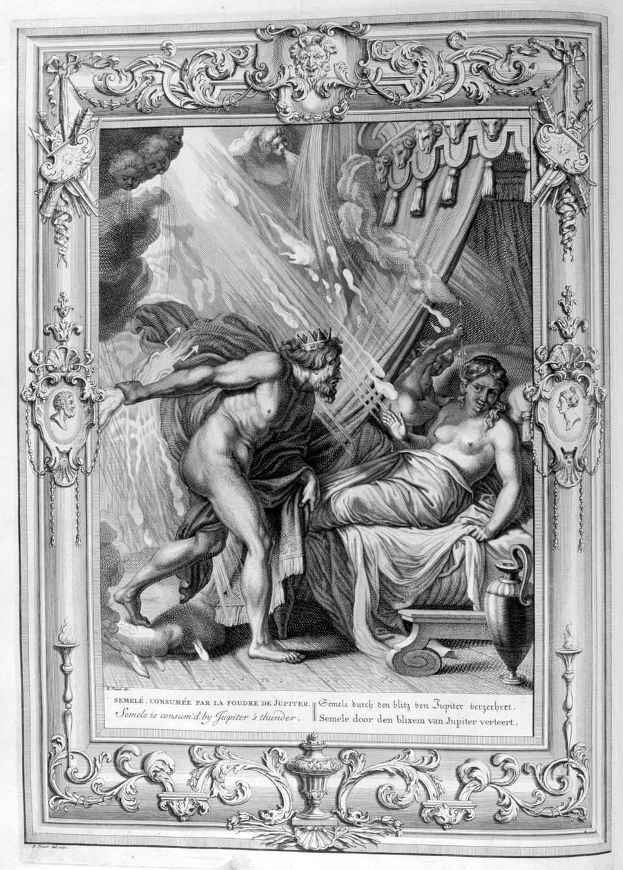 Jupiterin tuli kuluttaa Semelen, 1733 tekijältä Bernard Picart