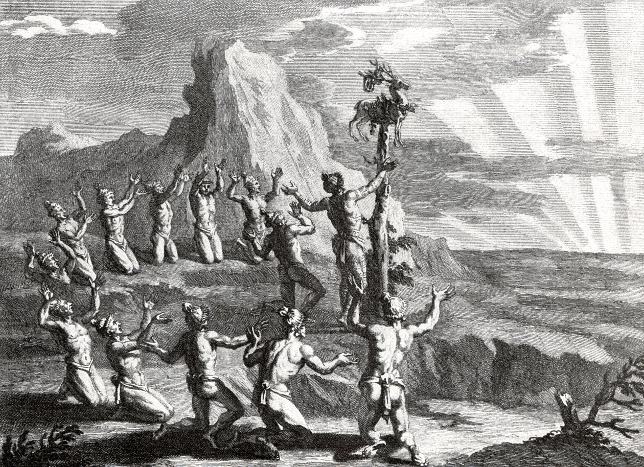 Pohjois-Amerikan intiaanien auringonpalvonta tekijältä Bernard Picart