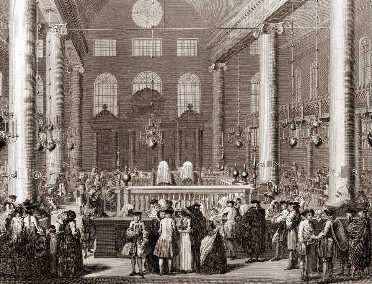 Juutalainen purim-juhla tai lastensänkyjen kaiverrus Bernard Picartin (1723-1743) kuvasta "Kuvaus maailman kaikkien kansojen seremonioista ja uskonnollisista tavoista" 1819 Yksityinen kokoelma tekijältä Bernard Picart