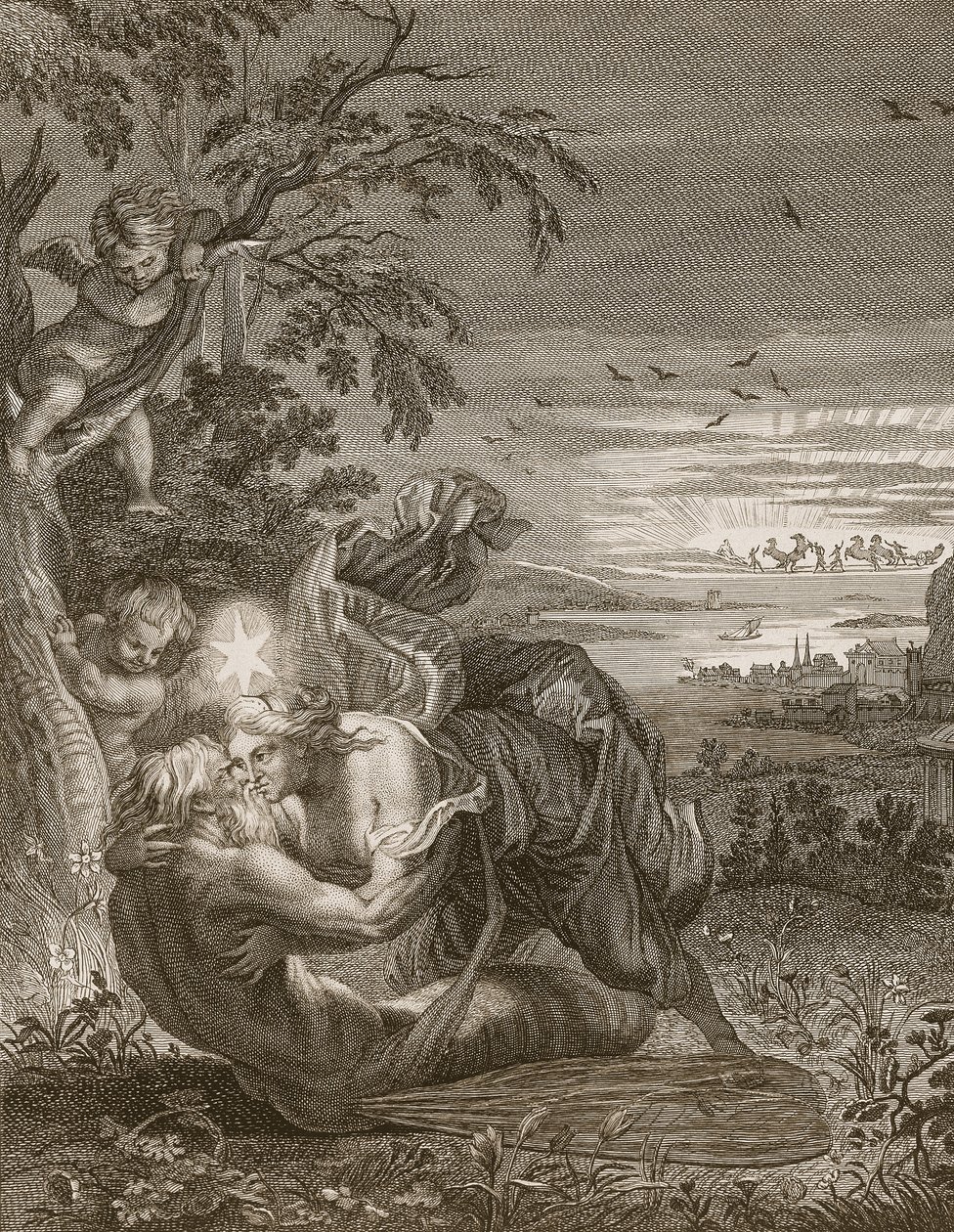 Tithonus, Auroran aviomies, muuttui heinäsirkkaksi, 1731 tekijältä Bernard Picart