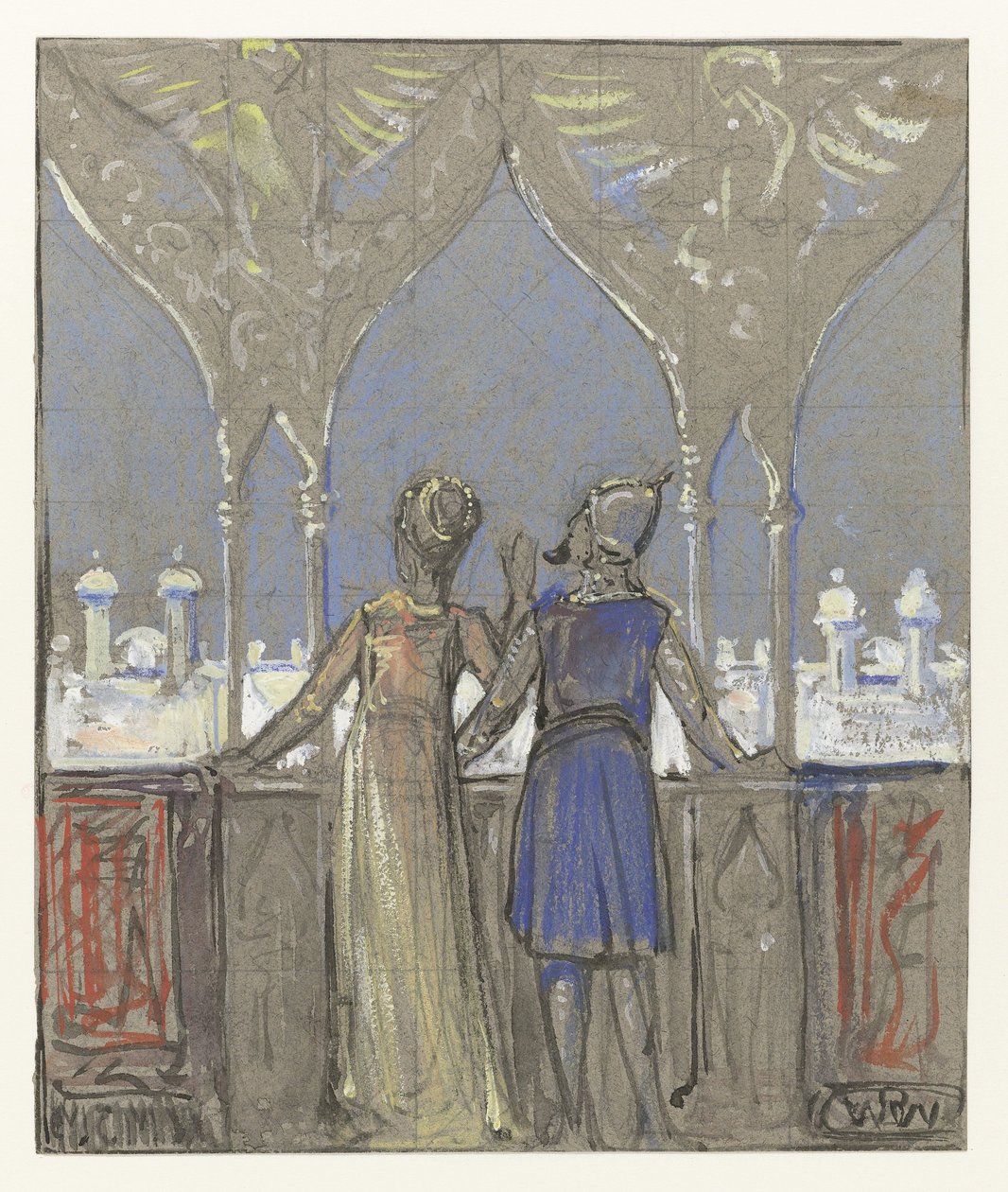 Pariskunta katselee itämaista kaupunkia tekijältä Bernard Willem Wierink (signed by artist)