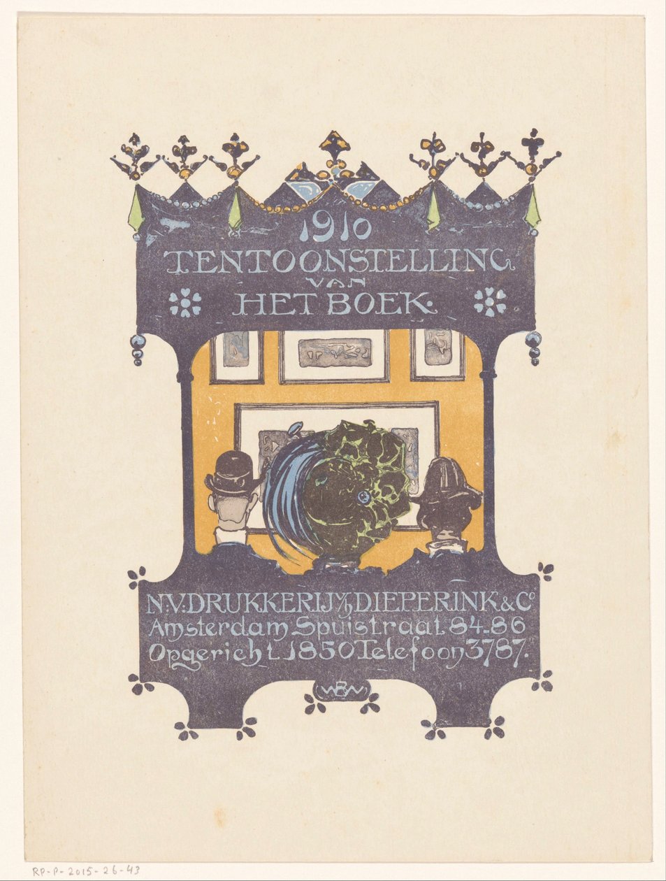 Amsterdamin kivi- ja kirjapainoyrityksen Dieperink & Co:n mainos 1910 Kirjan näyttely (nimi esineessä) tekijältä Bernard Willem Wierink
