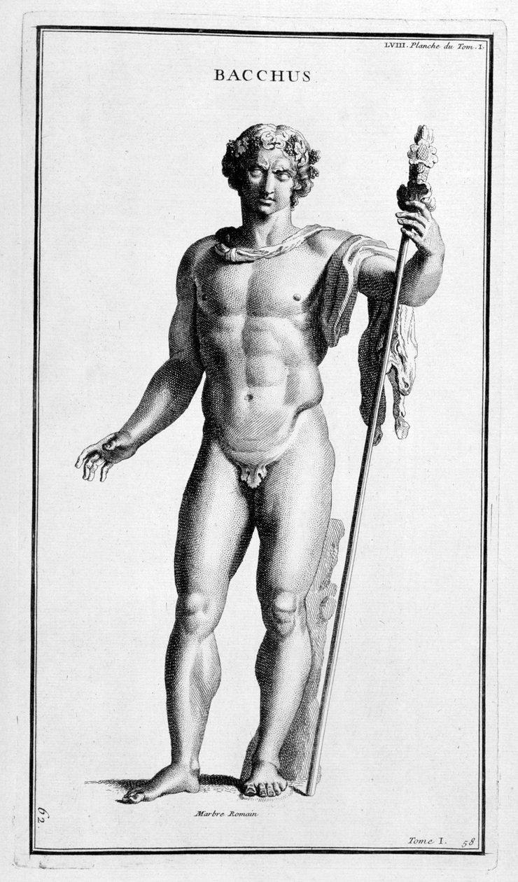 Bacchus, roomalaisen patsaan jälkeen, 1757 tekijältä Bernard de Montfaucon