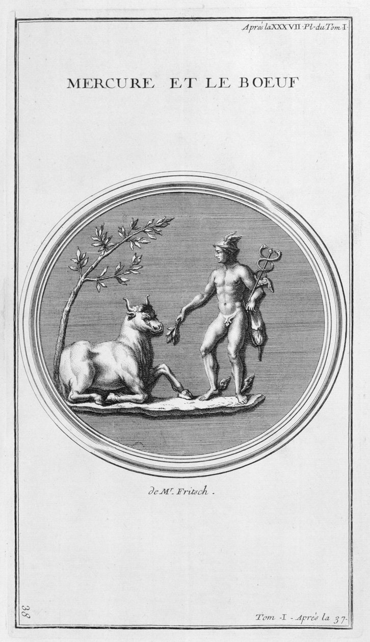 Merkurius ja härkä, 1757 tekijältä Bernard de Montfaucon