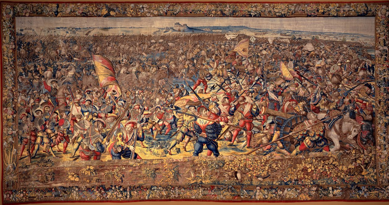 Pavian taistelu: Pavia: Ranskan ratsuväen tappio ja keisarillinen jalkaväki takavarikoi vihollisen tykistön. tekijältä Bernard van & Dermoyen Willem (active 1520-1530s) Orley