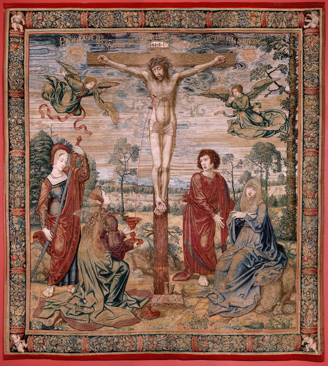 Flanderin kuvakudos. Kaarle V:n sarja Dais (Itävallan Margaretan baldakin). Armon Kristus (Cristo de la Misericordia). Seinäpaneelin takana. Malli Bernard van Orley (1491-1542). Valmistus Pieter de Pannemaker, Bryssel. 1518-1524. Kangas G tekijältä Bernard van Orley