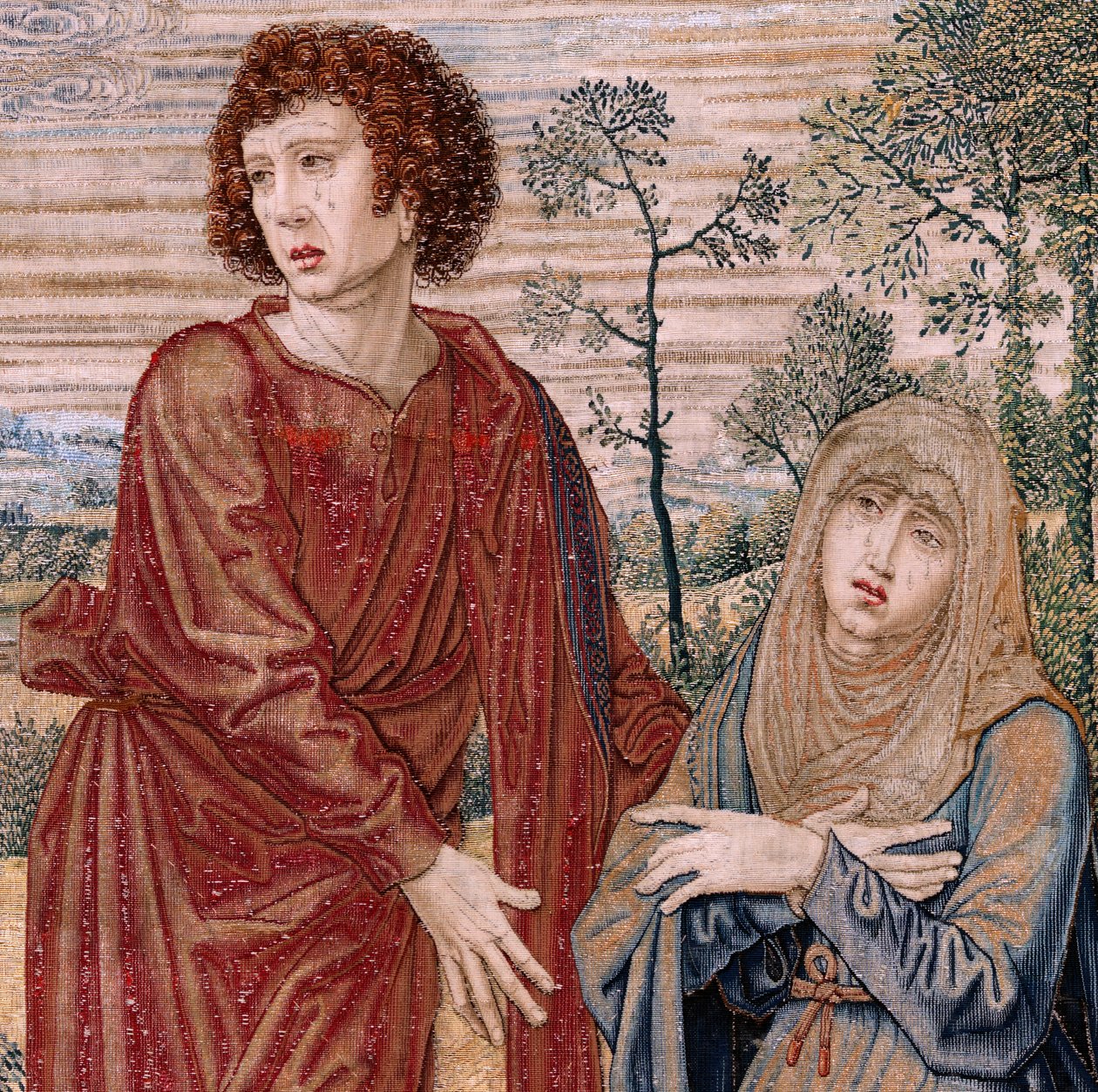 Flanderin kuvakudos. Kaarle V:n sarja Dais (Itävallan Margaretan baldakin). Armon Kristus (Cristo de la Misericordia). Seinäpaneelin takana. Malli Bernard van Orley (1491-1542). Valmistus Pieter de Pannemaker, Bryssel. 1518-1524. Kangas G tekijältä Bernard van Orley