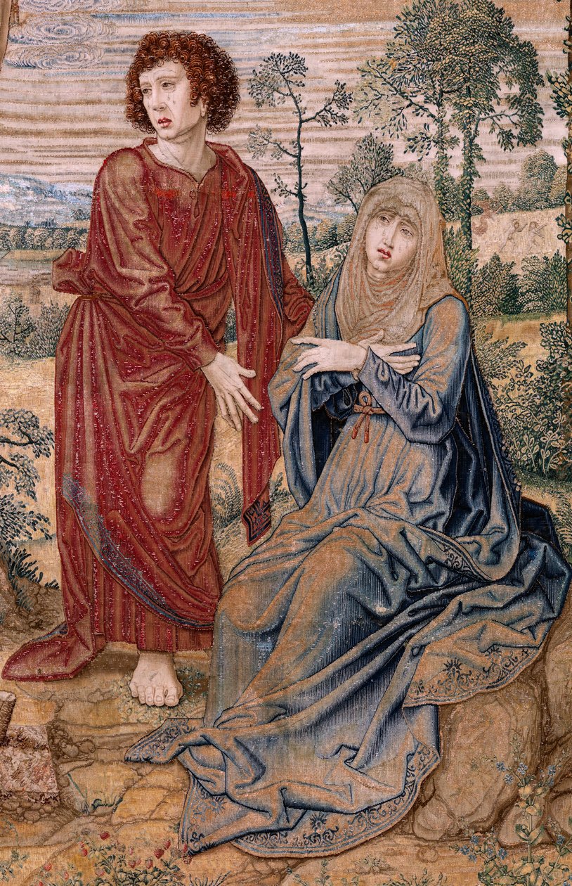 Flanderin kuvakudos. Kaarle V:n sarja Dais (Itävallan Margaretan baldakin). Armon Kristus (Cristo de la Misericordia). Tapiopaneeli kattojen takana. Malli Bernard van Orley (1491-1542). Valmistus Pieter de Pannemaker, Bryssel. 1518-1524. Kangas G tekijältä Bernard van Orley